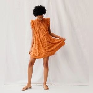 NWT | Madewell Eyelet Ruffle-Sleeve Pintuck Mini Dress